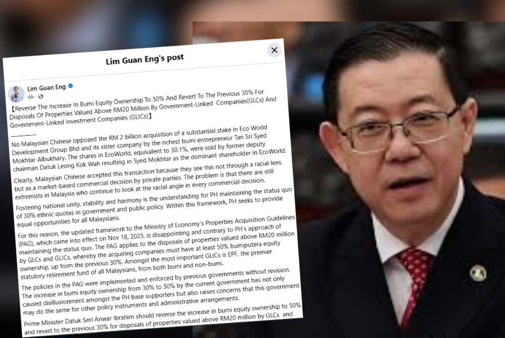 Guan Eng tidak setuju syarat 50 peratus ekuiti Bumiputera dalam lupus tanah