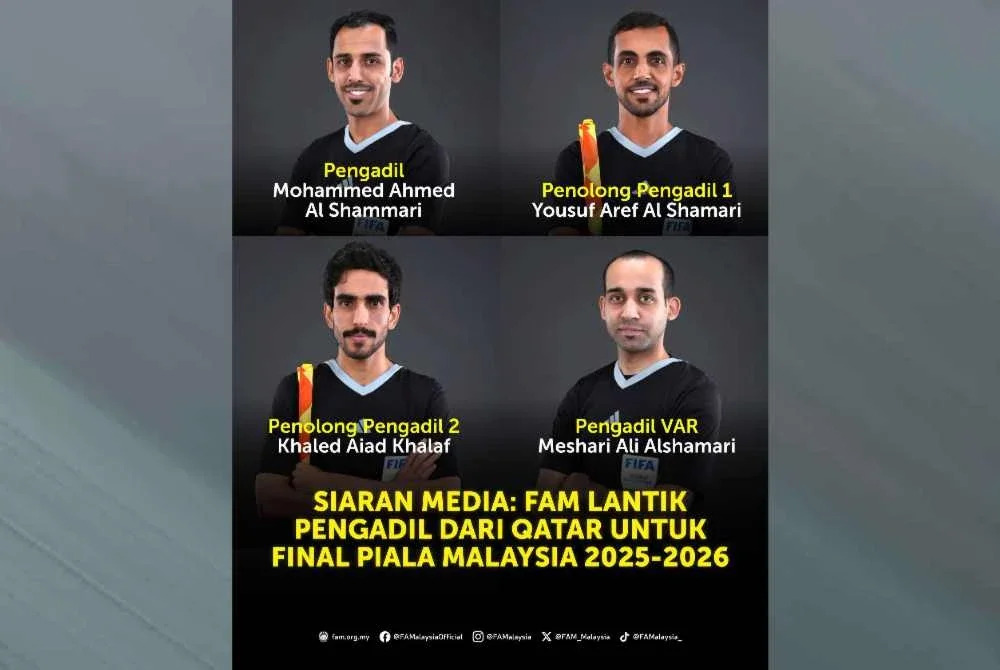 Pengadil elit dari Qatar kendali final Piala Malaysia JDT-Kuching City